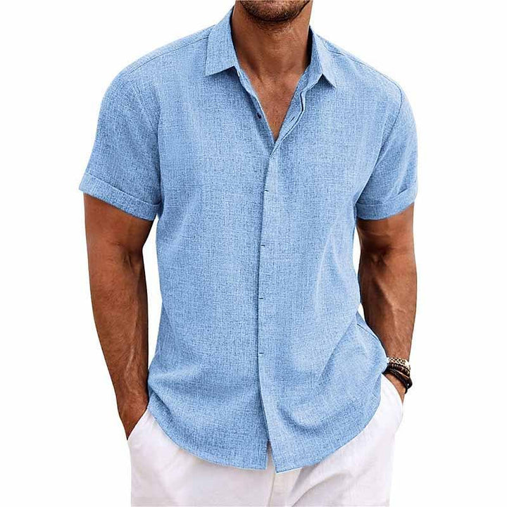 Drune | Elegante kurzärmelige Herrenbluse mit Kragen, einfarbig und mit Knöpfen