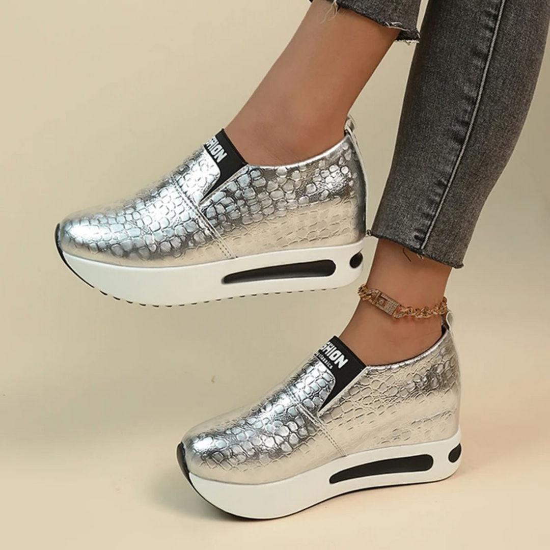 Drune – Damen-Sneaker mit Schlangenmuster in Silber und Gold