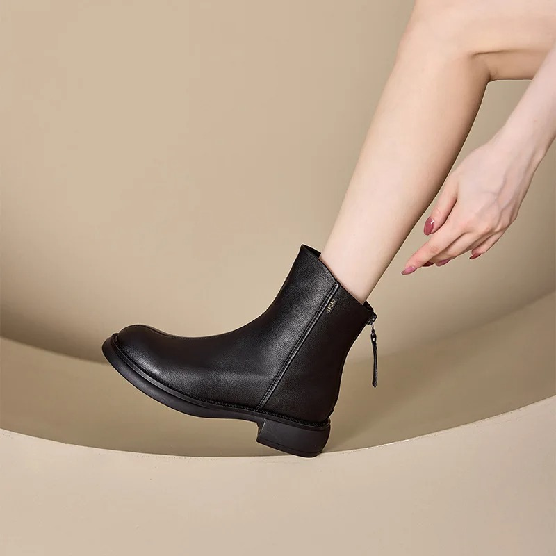 Drune | Damen Stiefel Leder Ankle Boots mit Reißverschluss Hinten und Niedrigem Absatz
