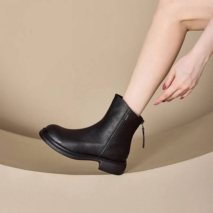Drune | Damen Stiefel Leder Ankle Boots mit Reißverschluss Hinten und Niedrigem Absatz