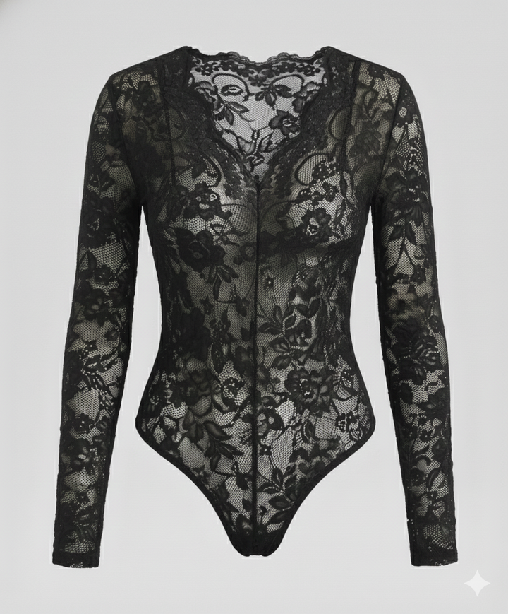 Damen Spitzenbody Langarm V-Ausschnitt | Drune