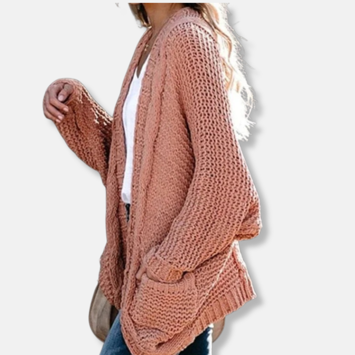 Drune | Woll Übergroßer Cardigan - Gerippter Offener Fronttaschen Cardigan