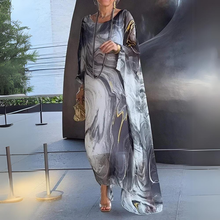 Drune | Kaftan Kleid Fließender Leichter Stoff Eleganter Lockerer Schnitt Breite Ärmel