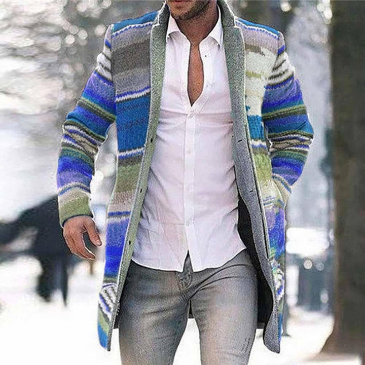Drune | Langer Mantel Gewebter Stoff Slim Fit Offene Vorderseite Einzigartiges Musterdetail