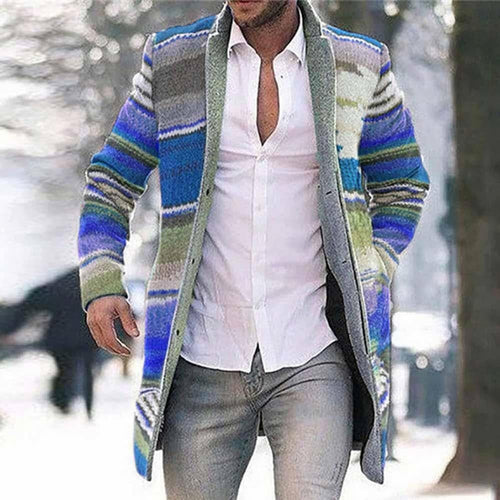 Drune | Langer Mantel Gewebter Stoff Slim Fit Offene Vorderseite Einzigartiges Musterdetail