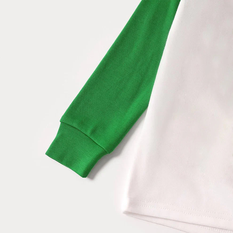Drune | Grünes Raglan-Top Grünes Karomuster Weihnachten Pyjama-Set mit Gnom und Frohe Weihnachten Textdruck