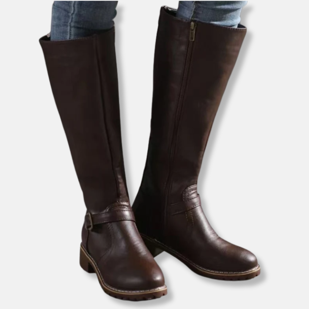 Drune | Stiefel - Kunstleder - Kniefester Schaft - Abgerundete Spitze - Niedriger Blockabsatz