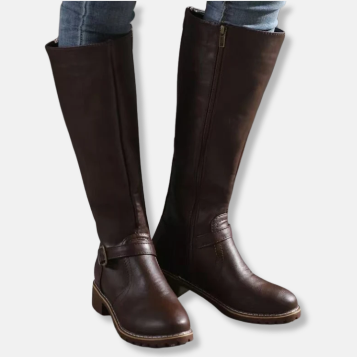 Drune | Stiefel - Kunstleder - Kniefester Schaft - Abgerundete Spitze - Niedriger Blockabsatz