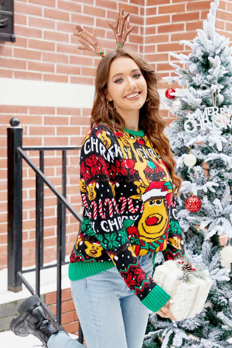 Drune | Weihnachts Cartoon Rentier Strickpullover
