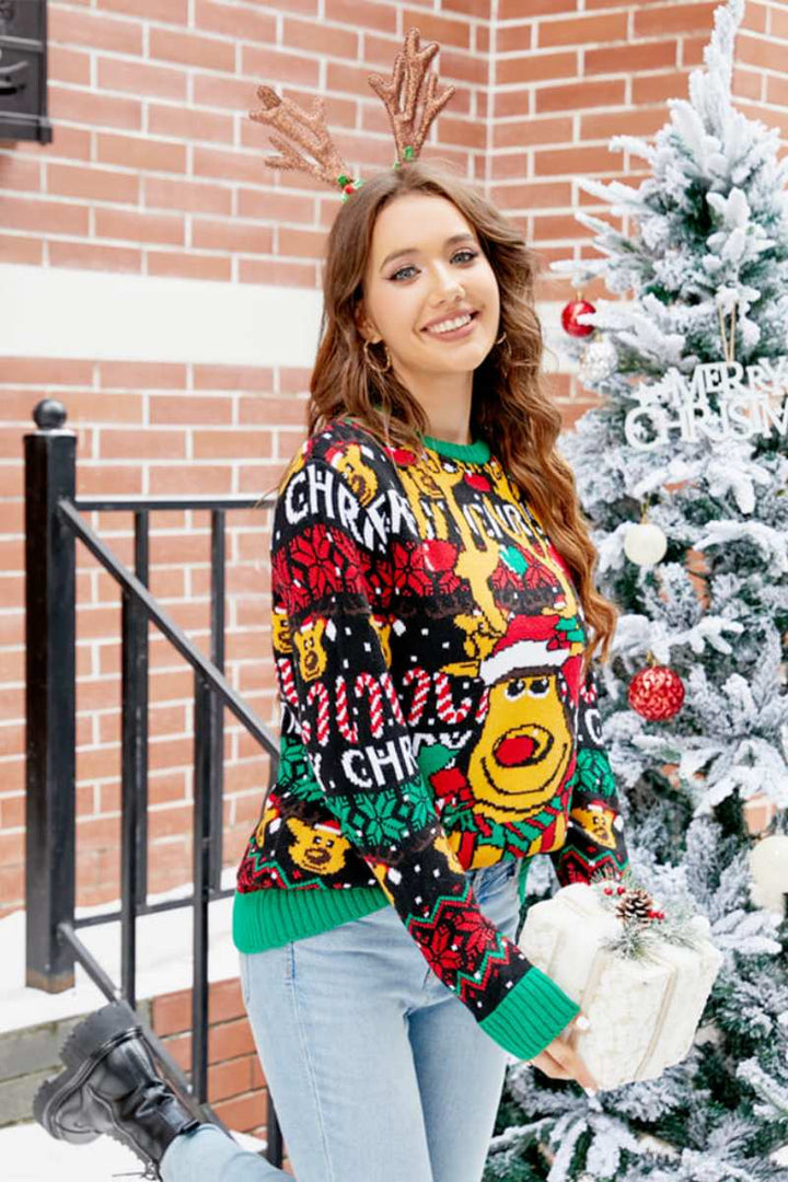Drune | Weihnachts Cartoon Rentier Strickpullover