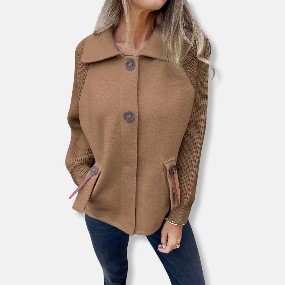 Drune | Jacke - Lässiger Schnitt - Gestrickte Ärmel - Mit Revers - Knopfverschluss