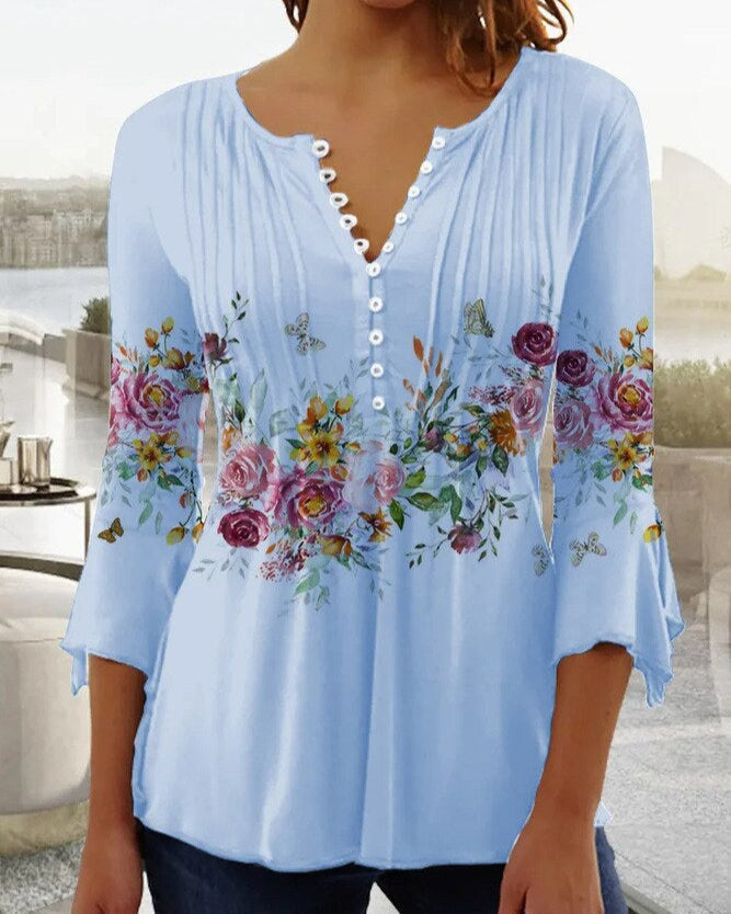 Drune | Blumen gestickte Bluse mit Ärmeln für Frauen