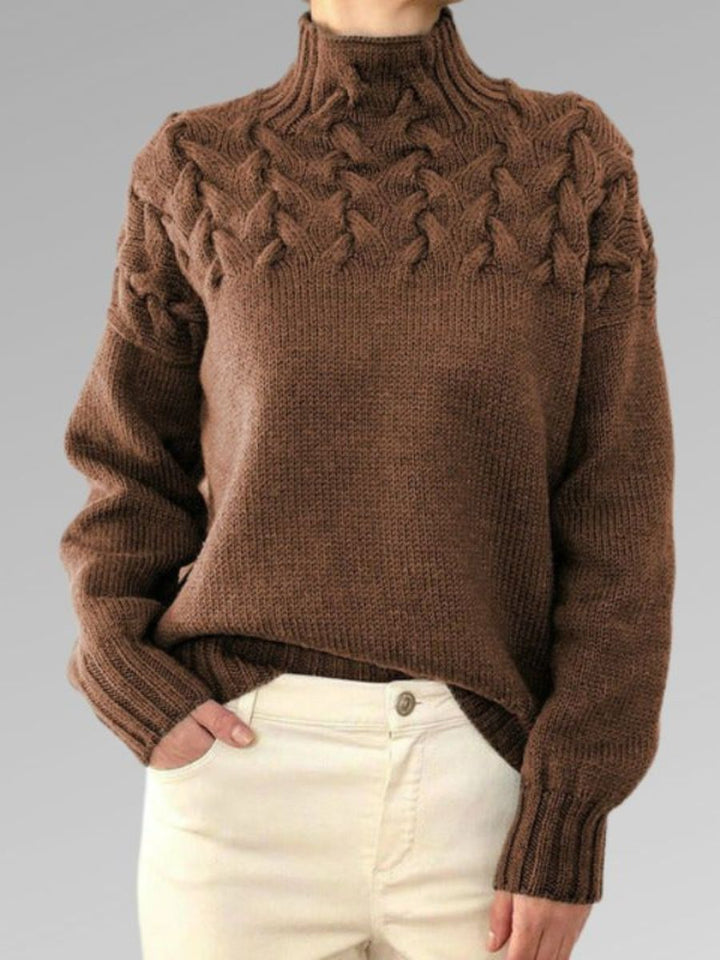 Drune - Damen hochkragen Kabelstrickpullover