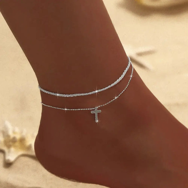 Drune | Chic Silber/Gold Doppel Fußkettchen