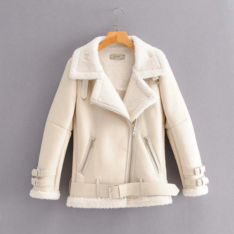 Drune | weiße Jacke aus umgekehrtem Lamm - elegante Damen Winterjacke