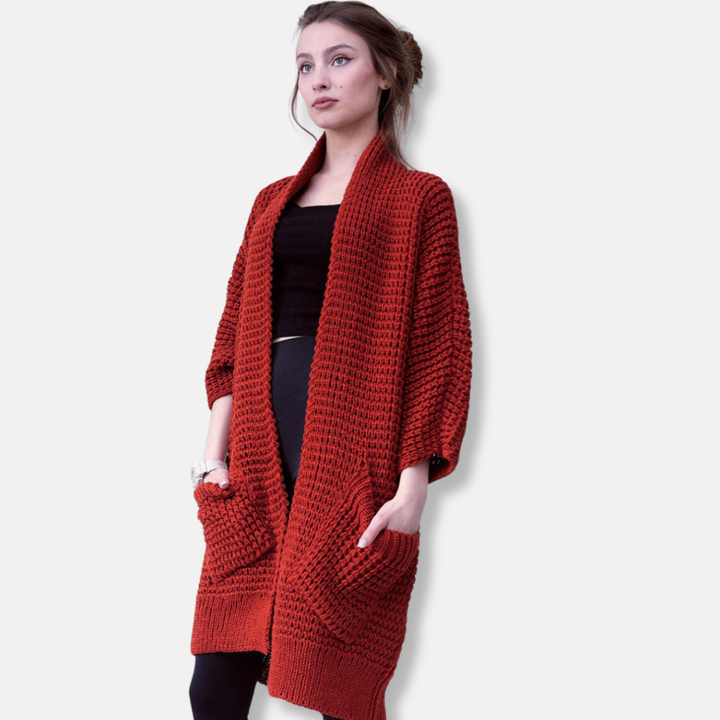 Drune | Mantel aus Strick - Oversized Fit - Offene Front - Patten Taschen - Gerippte Kanten