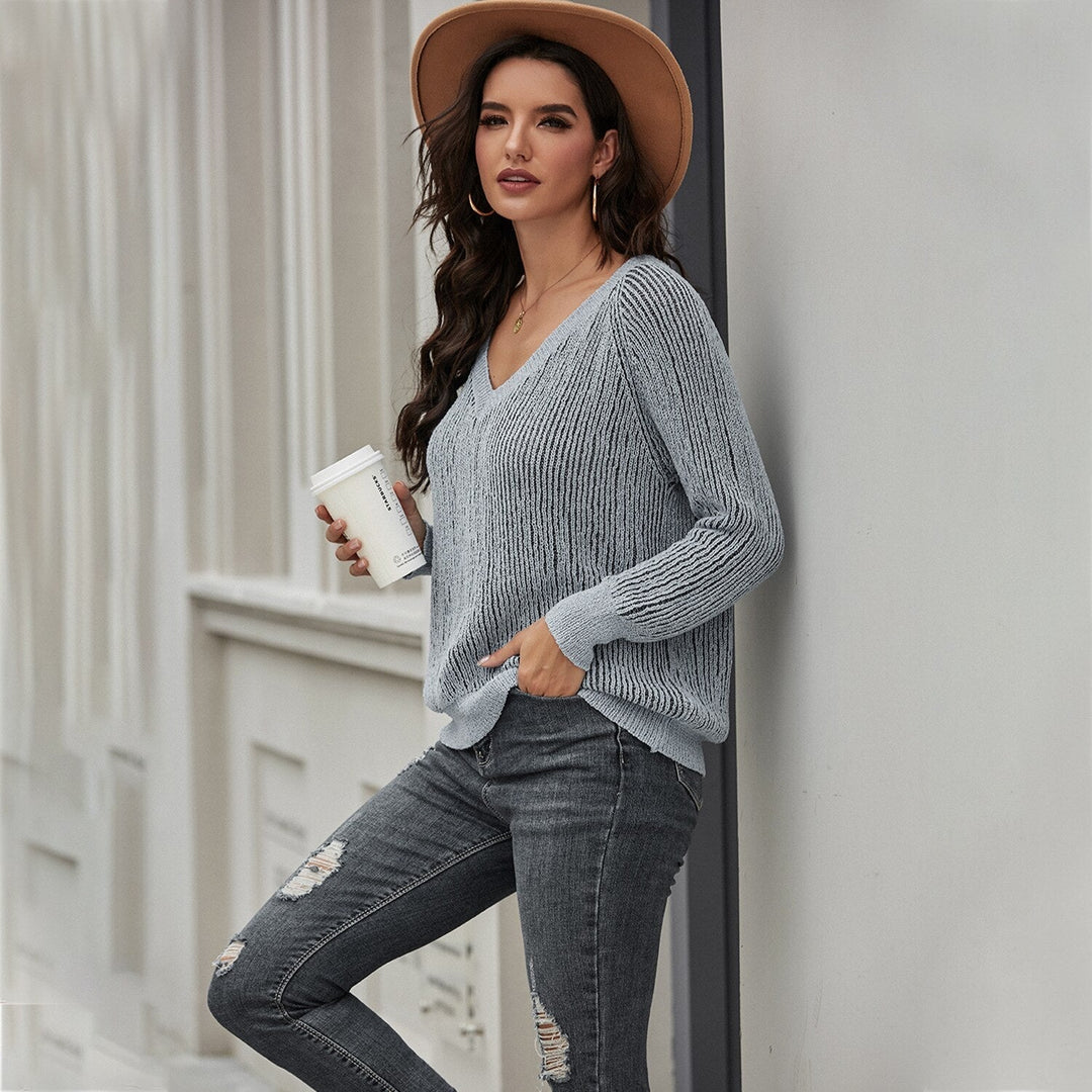 Drune | Strickpullover - Lockere Passform - V-Ausschnitt - Rippstruktur - Lange Ärmel