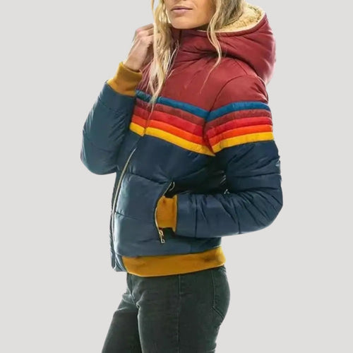 Drune | Damen Winter Retro Pufferjacke – Kapuzen Farbblockmantel