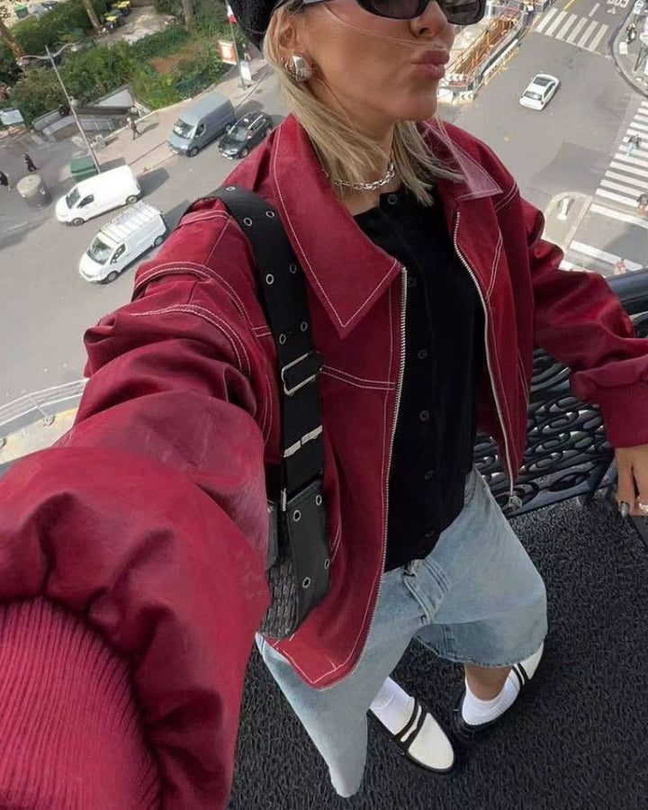 Drune | Übergroße Gesteppt Lederjacke