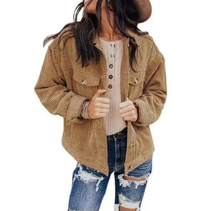 Drune | Damen Jacke Cord Oversize Look Mit Knöpfen Und Brusttaschen