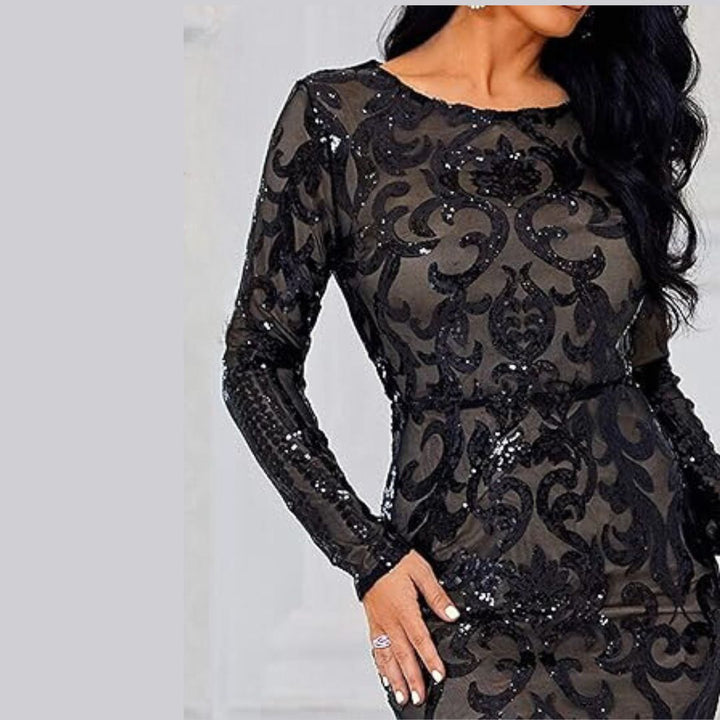 Drune | Abendkleid mit langen Ärmeln und Pailletten