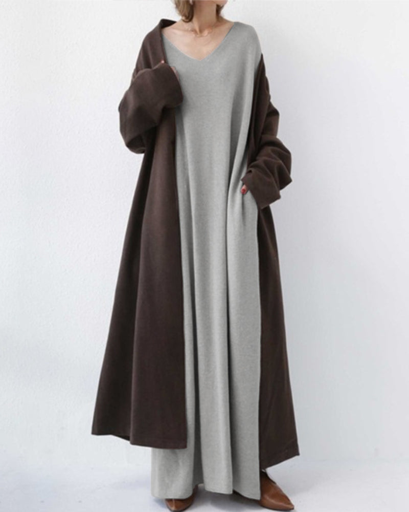 Drune | Damenkleid mit V-Ausschnitt und Langen Ärmeln