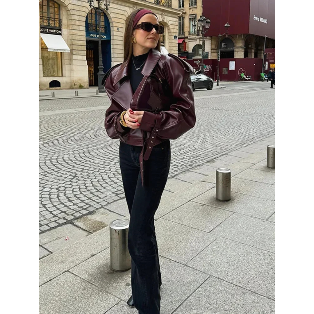 Drune | Übergröß Statement Cropped Jacke - Gürtel Design
