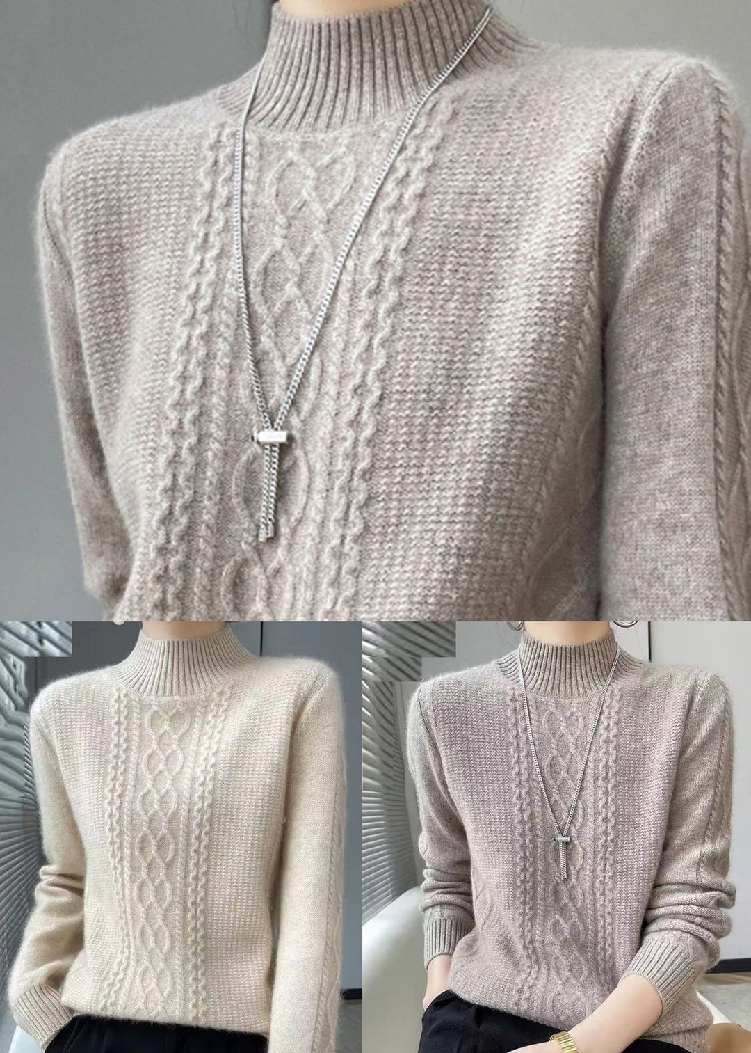 Drune | Gemütlicher Hoher Kragen Zopfmuster Pullover Ideal für den Winter