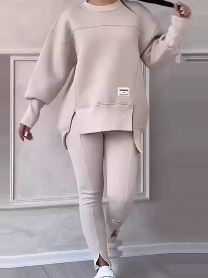 Drune | Eleganter Pullover mit Patchwork und Leggings-Set Ideal für den Winter