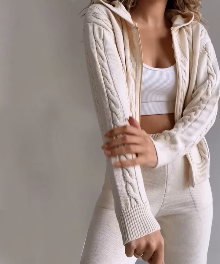 Drune | teilige gestrickte Lounge-Set - trendiger Hoodie und Jogginganzug für Damen
