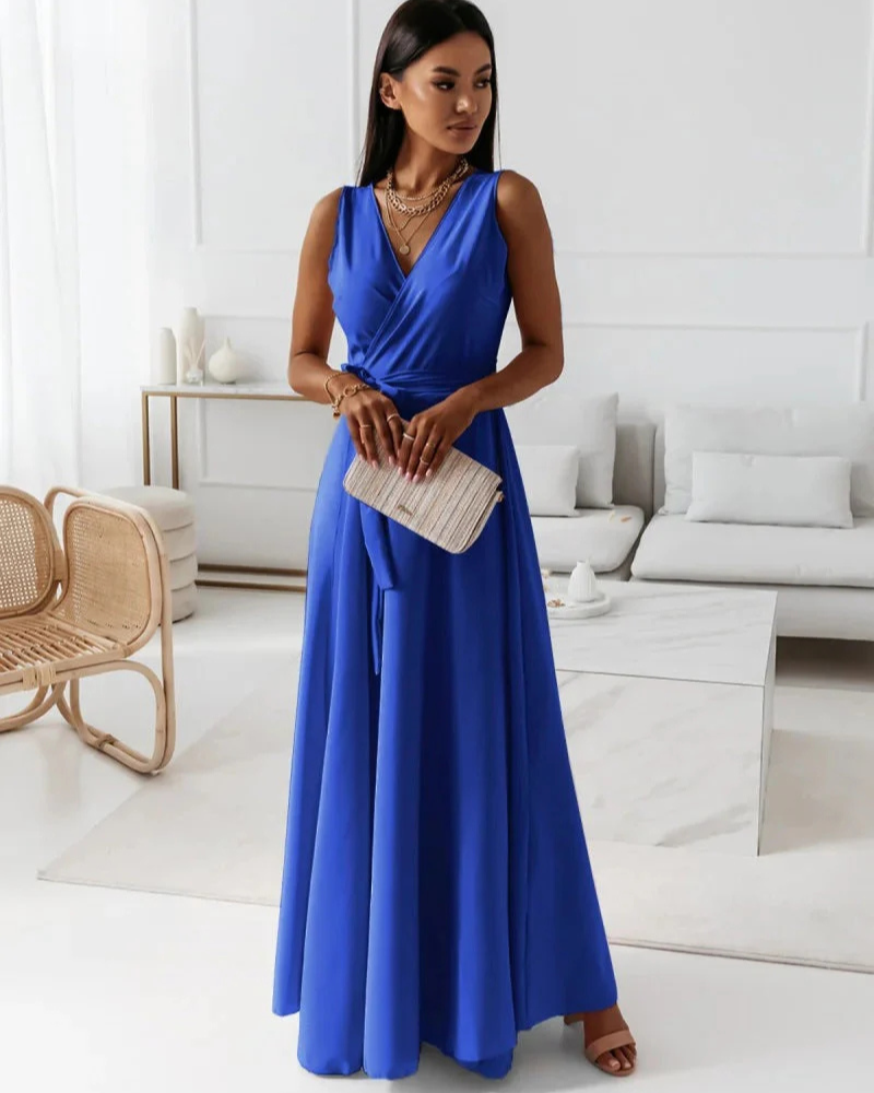 Drune | Langes V-Ausschnitt Kleid für Damen Maxi