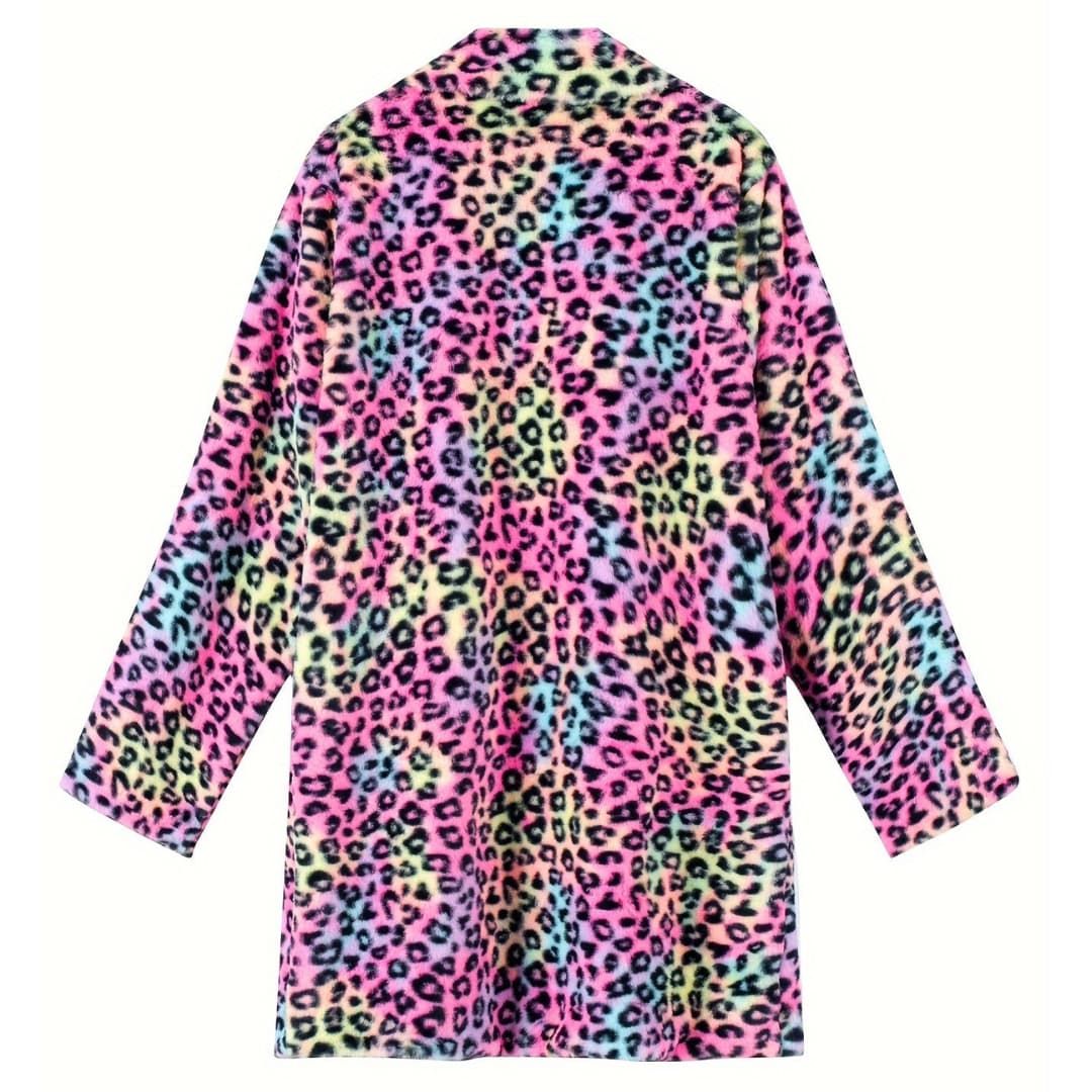 Drune | Plus Size Leopardenmuster Offene Front Langarmjacke