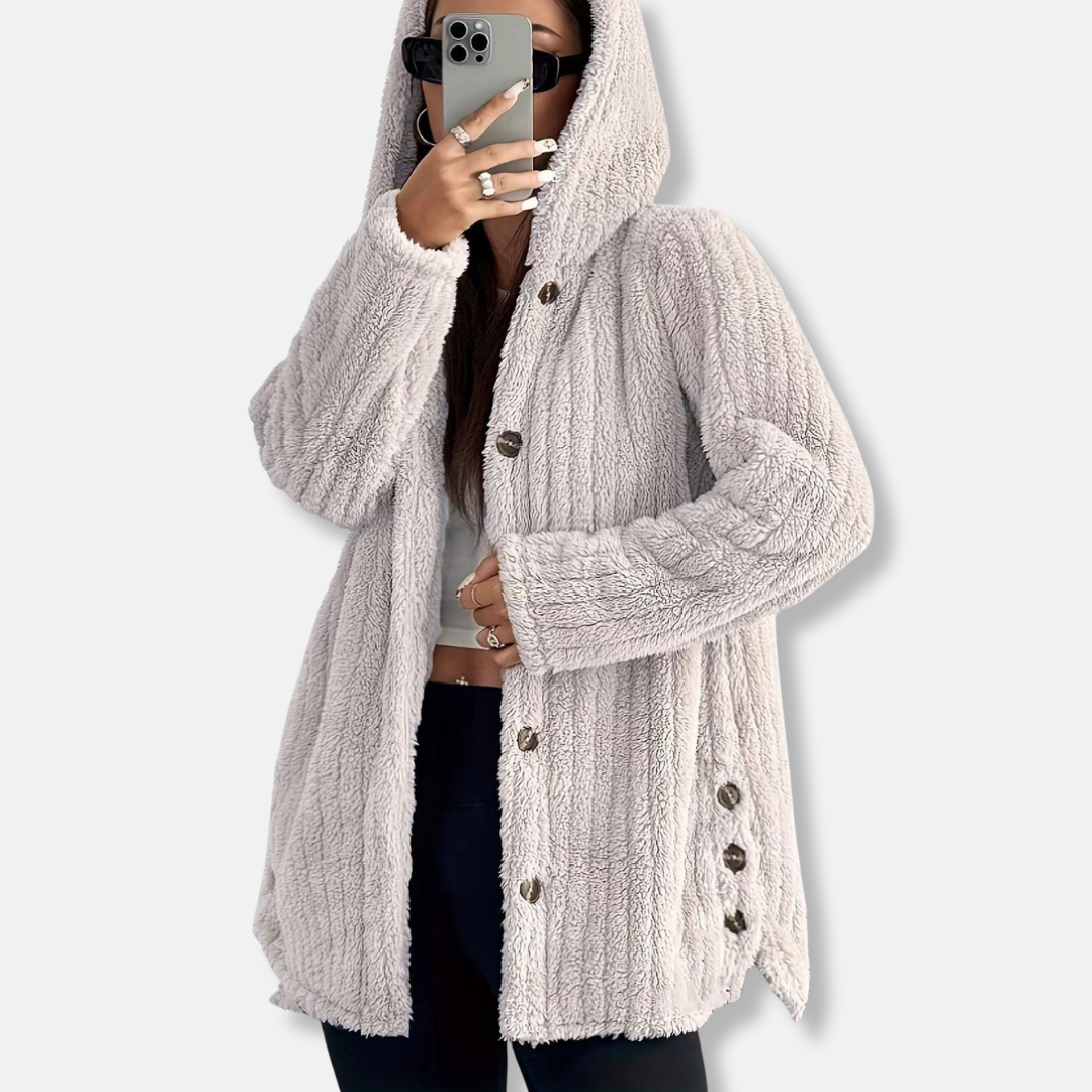 Drune | Mantel - Oversize Passform - Kapuze - weiche Textur - Knopfverschluss - mittellang