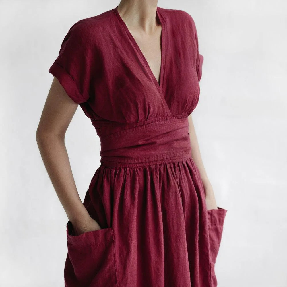 Drune | Einfarbiges Baumwoll-Leinen-Trägerkleid