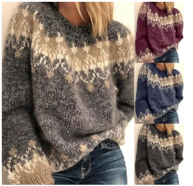 Drune | Strickpullover - Weiche Wollmischung - Oversized-Passform - Rundhalsausschnitt - Nordisches Muster