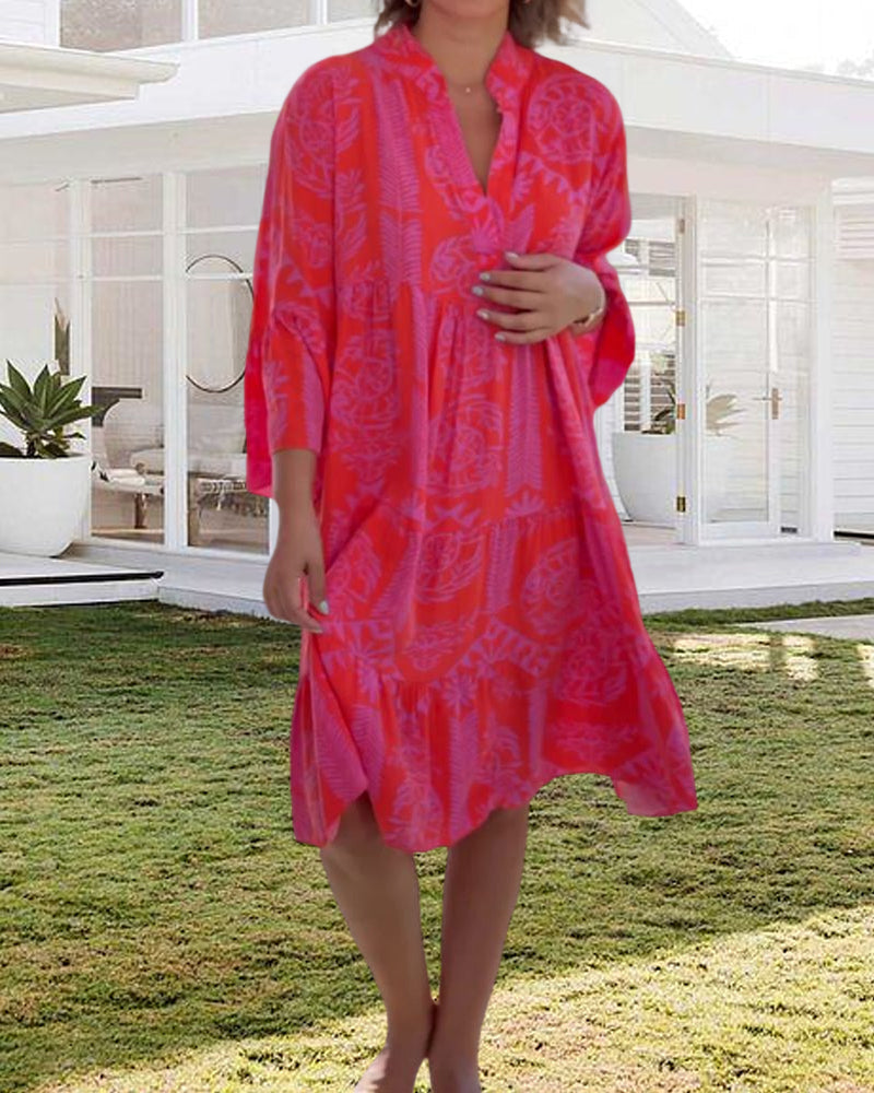Drune | Kleid mit 3/4-Ärmeln und geometrischem Boho-Print