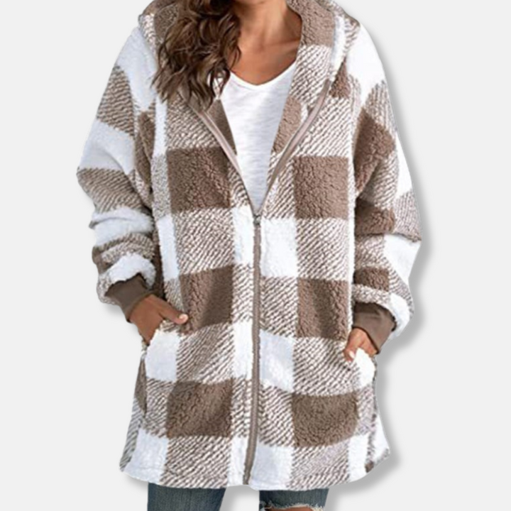 Drune | Damen Kapuzenjacke – Oversized Fit – Weicher Strick – Karomuster – Voller Reißverschluss – Lässige Schicht
