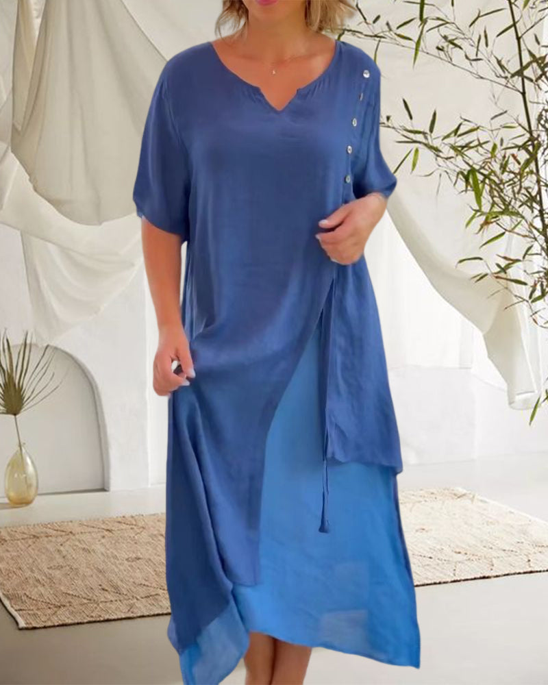 Drune | Asymmetrisches Kleid mit kurzen Ärmeln und V-Ausschnitt
