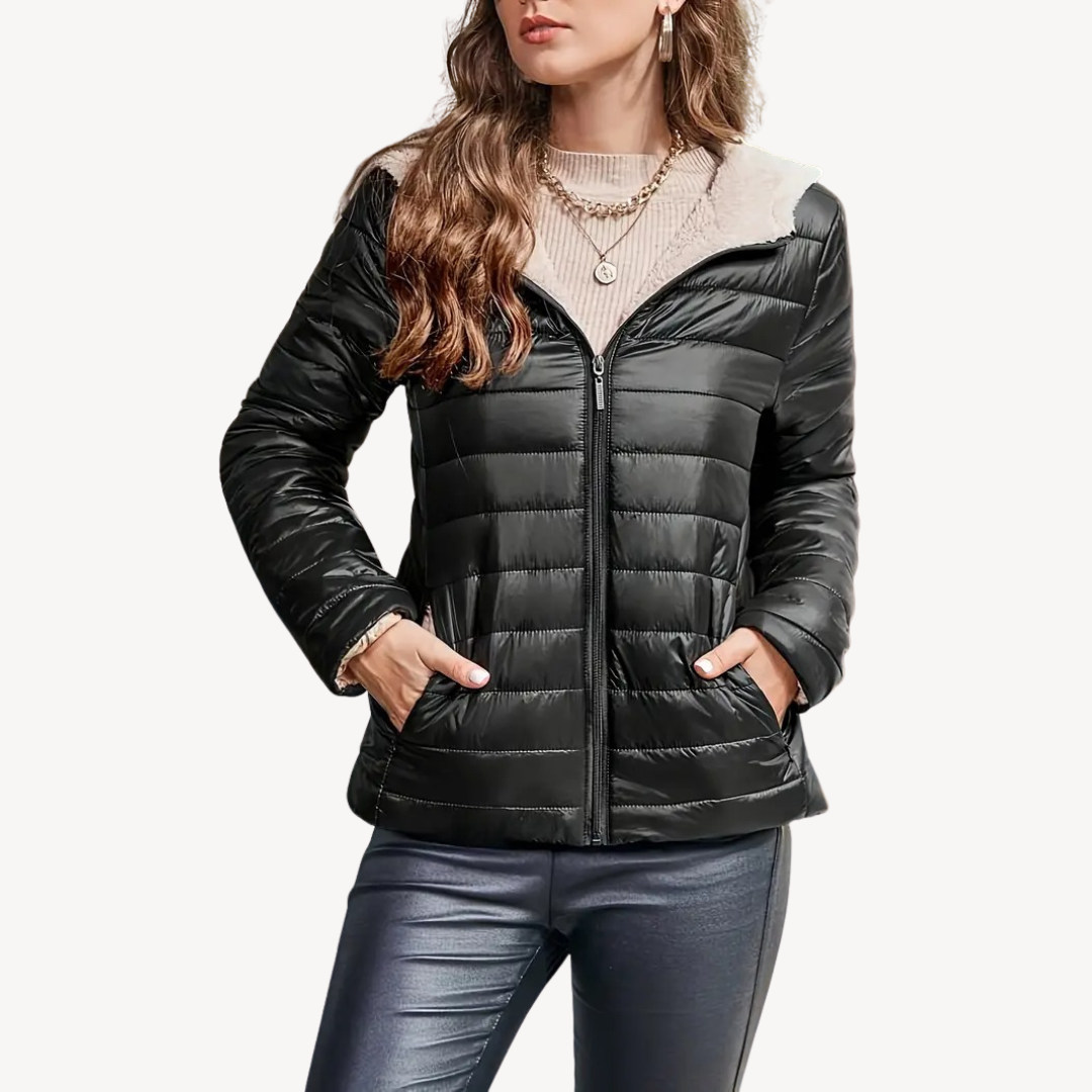 Drune | Damen Pufferjacke mit Sherpa-Futter und Reißverschluss