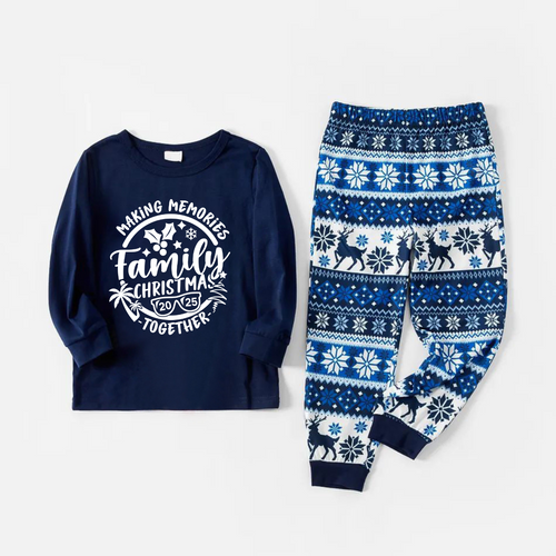 Drune | Weihnachten Erinnerungen Gemeinsam 2025 Druck Blaue Familienpassende Pyjamas Mit Hundebandana