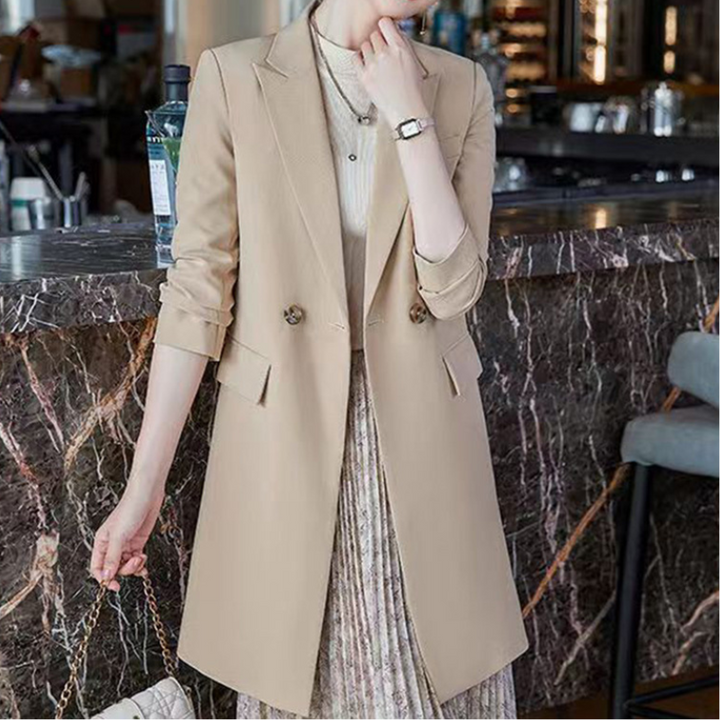 Drune | Eleganter Langer Damenblazer mit Klappentaschen und Reverskragen