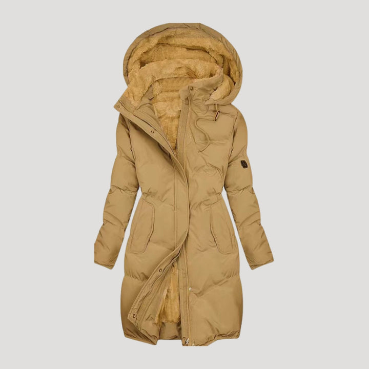 Drune | Damen langer wasserdichter kapuzenmantel aus Kunstpelz für den Winter