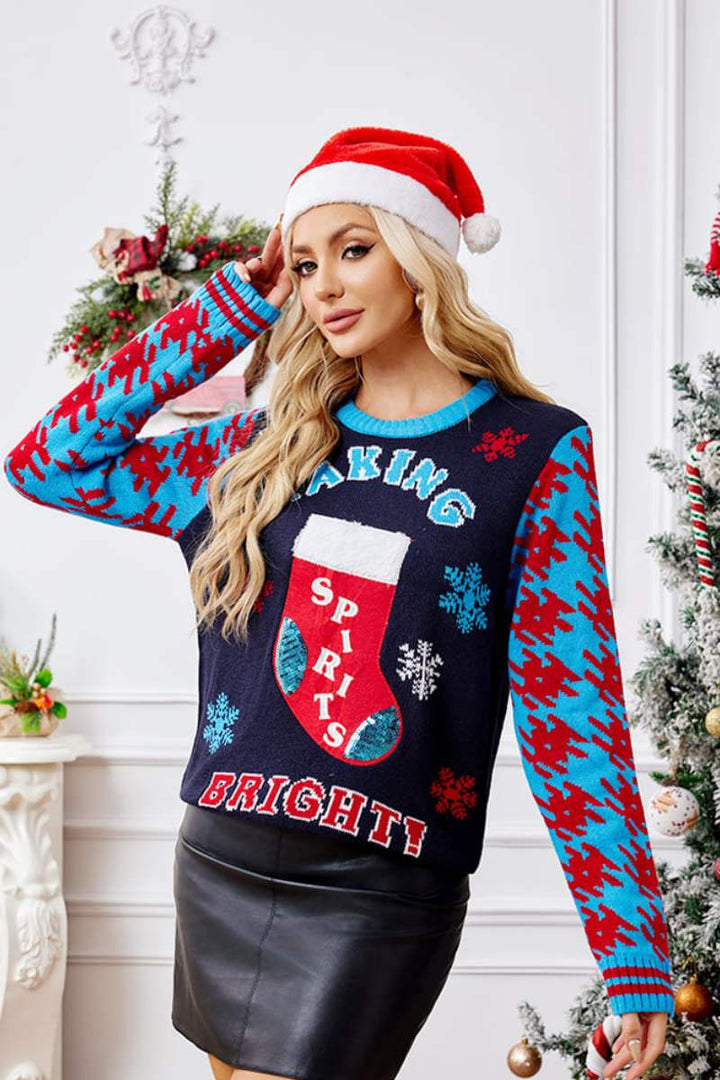 Drune | Lässige Weihnachtssocken Stickerei Strickpullover