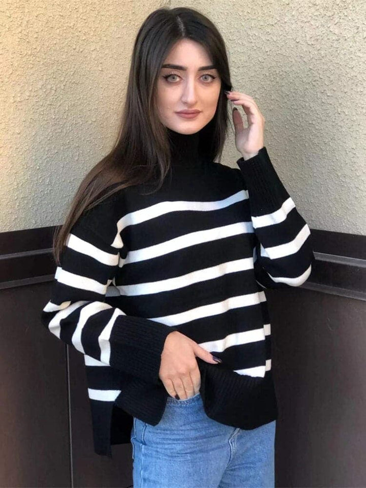 Drune | Magnificent Pullover Mit Breiten Streifen Und Stehkragen