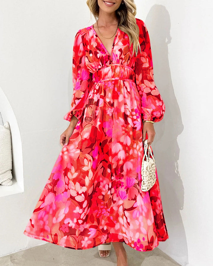 Drune | Elegantes Kleid mit Blumendruck und V-Ausschnitt