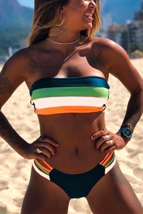 Drune | Rosiedress Rainbow Gestreifter Tube Top Bandeau Bikini Set