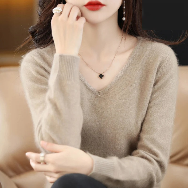 Drune | Cashmere Pullover Damen V-ausschnitt Leichter und Weicher Strickpullover