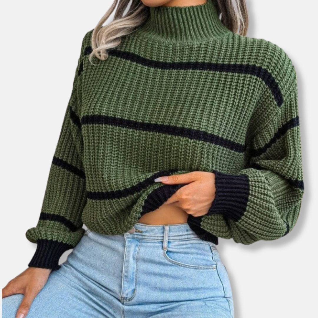 Drune | Strickpullover - Weicher gerippter Rollkragen - Lockere Passform - Klassische Streifen