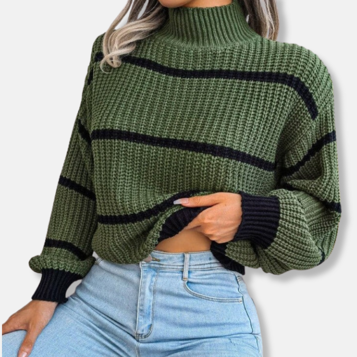 Drune | Strickpullover - Weicher gerippter Rollkragen - Lockere Passform - Klassische Streifen