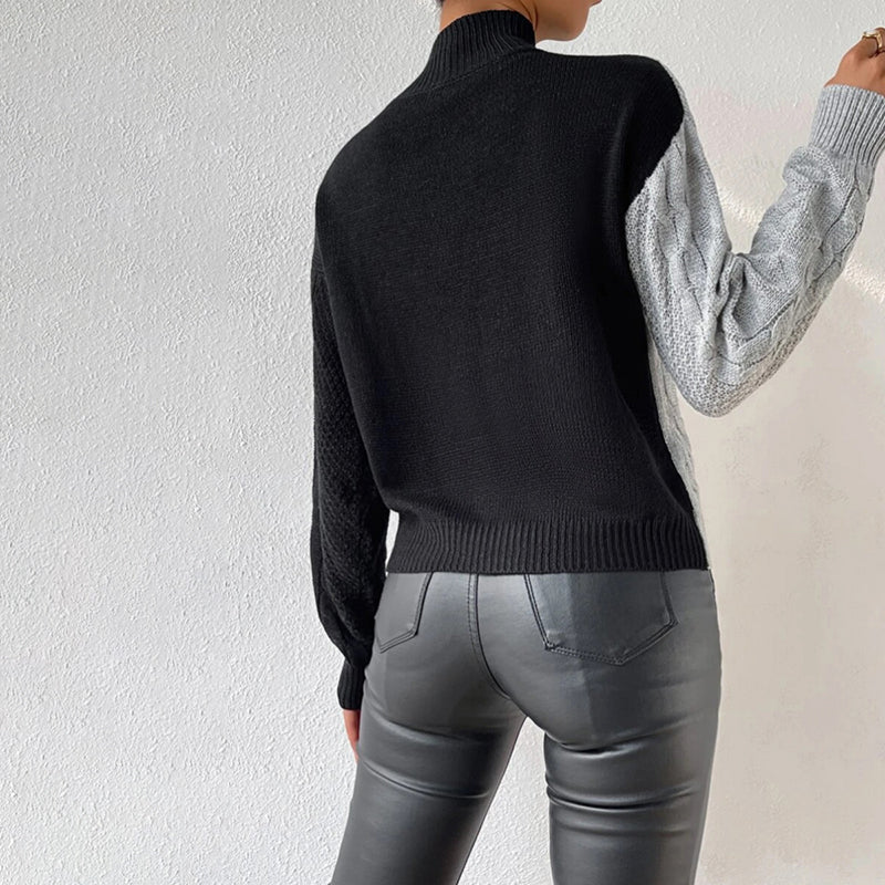 Drune | Pullover - Damen Winter Patchwork Rollkragen Strickpullover